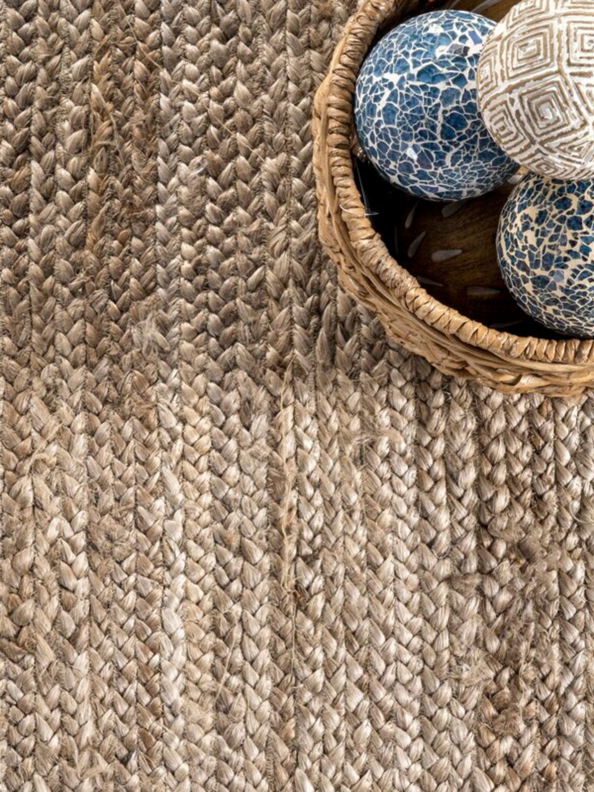 Juba Jute Bordered Runner-Brown close-up showing the jute weave and stripes surface
