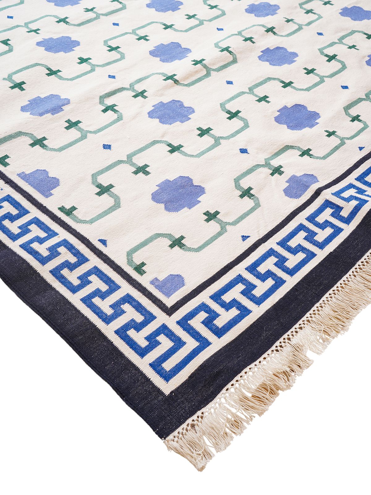 Keyed Rajput Heritage Rug-Blue close-up showing the wool weave and traditional motif