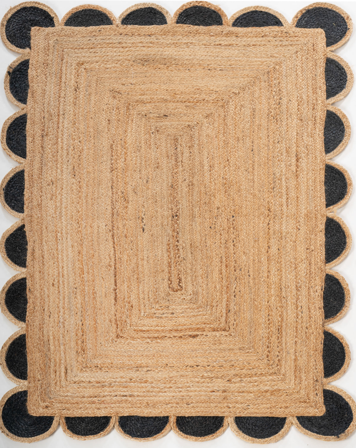 Kribi scalloped jute area rug-Jet Black jute rug in grey tones