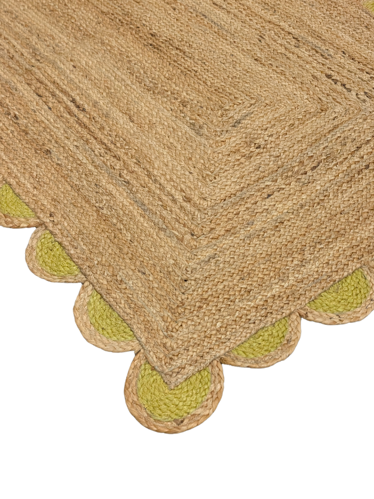 Kribi scalloped jute area rug-Leaf green close-up showing the jute weave and surface texture
