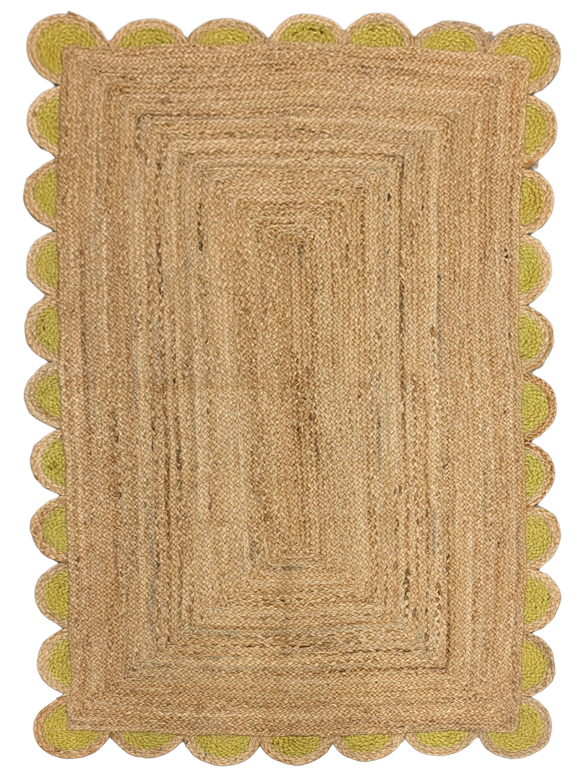 Kribi scalloped jute area rug-Leaf green jute rug in green tones