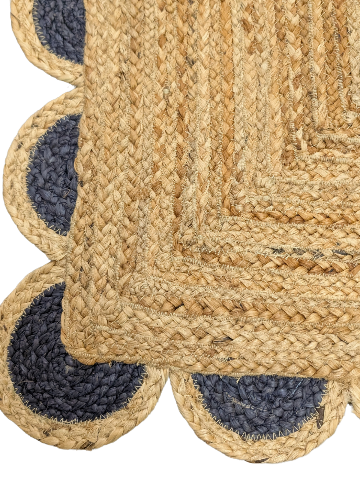 Kribi scalloped jute area rug-Navy close-up showing the jute weave and surface texture