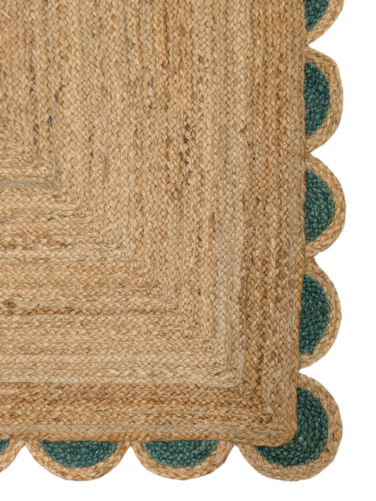 Kribi scalloped jute area rug-Sage detail showing the textured jute surface and finishing