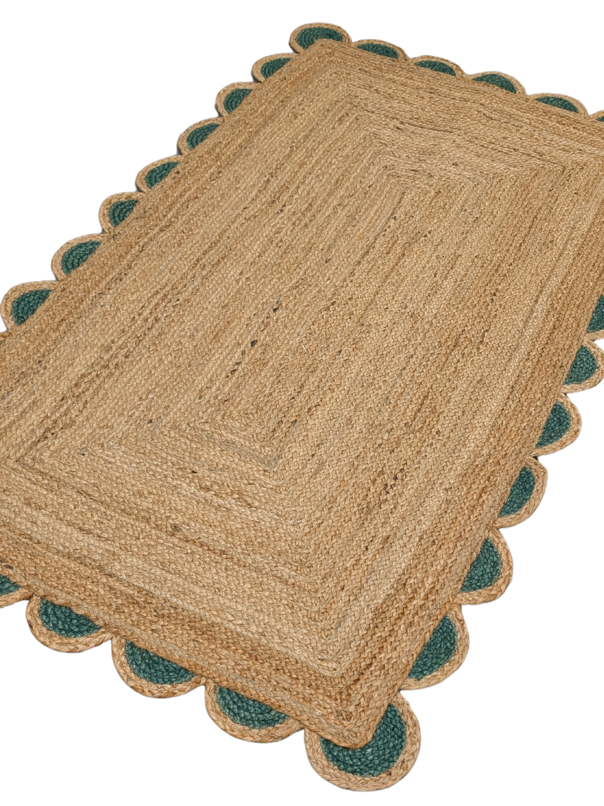 Kribi scalloped jute area rug-Sage jute rug styled in a living room interior