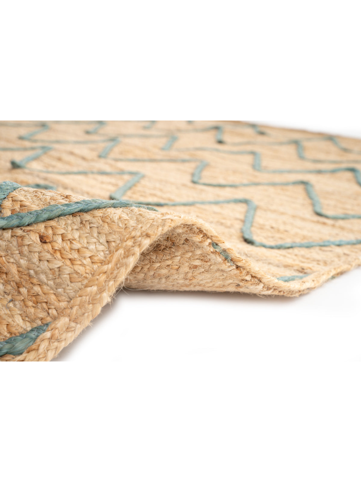 Lagos zig zag braided area rug-Teal - additional product view showing the jute rug