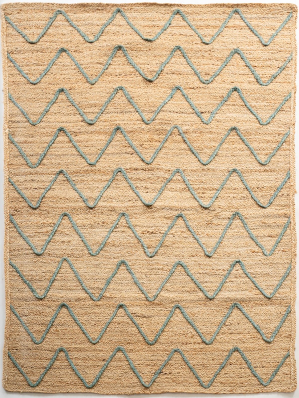 Lagos zig zag braided area rug-Teal jute rug in blue tones