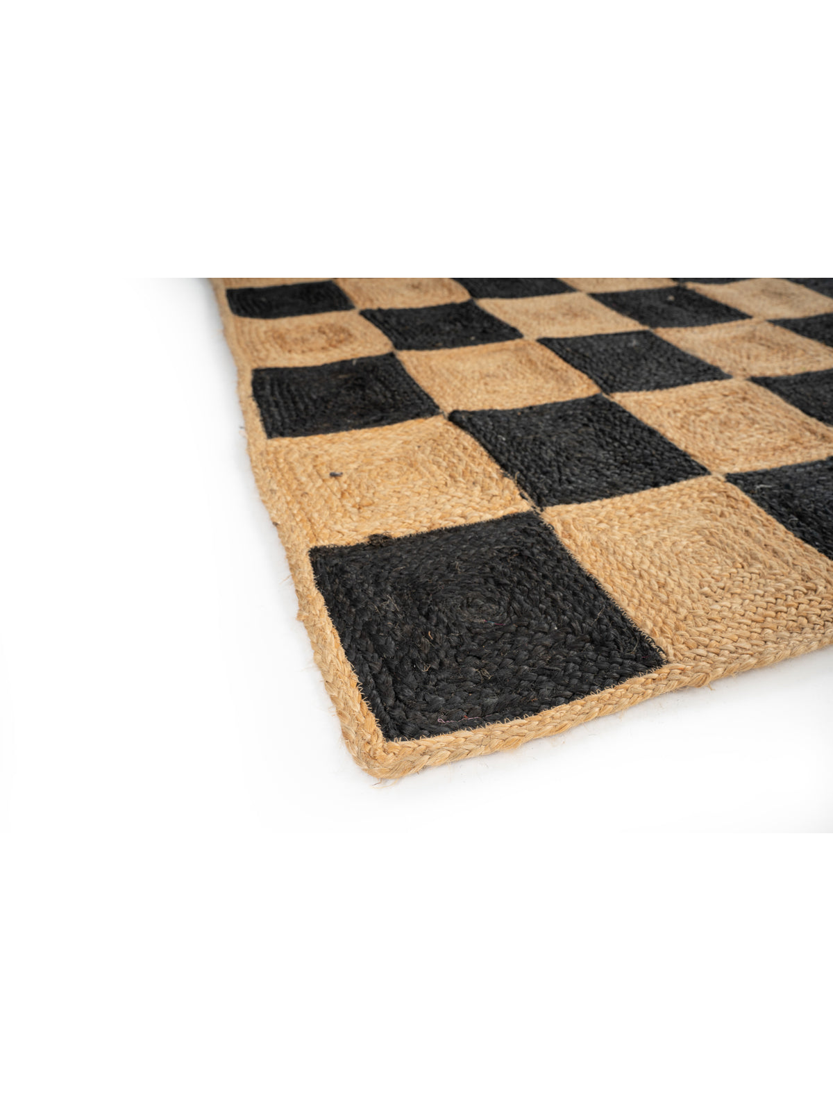 Lincoln checkered jute rug-Black close-up showing the jute weave and geometric motif