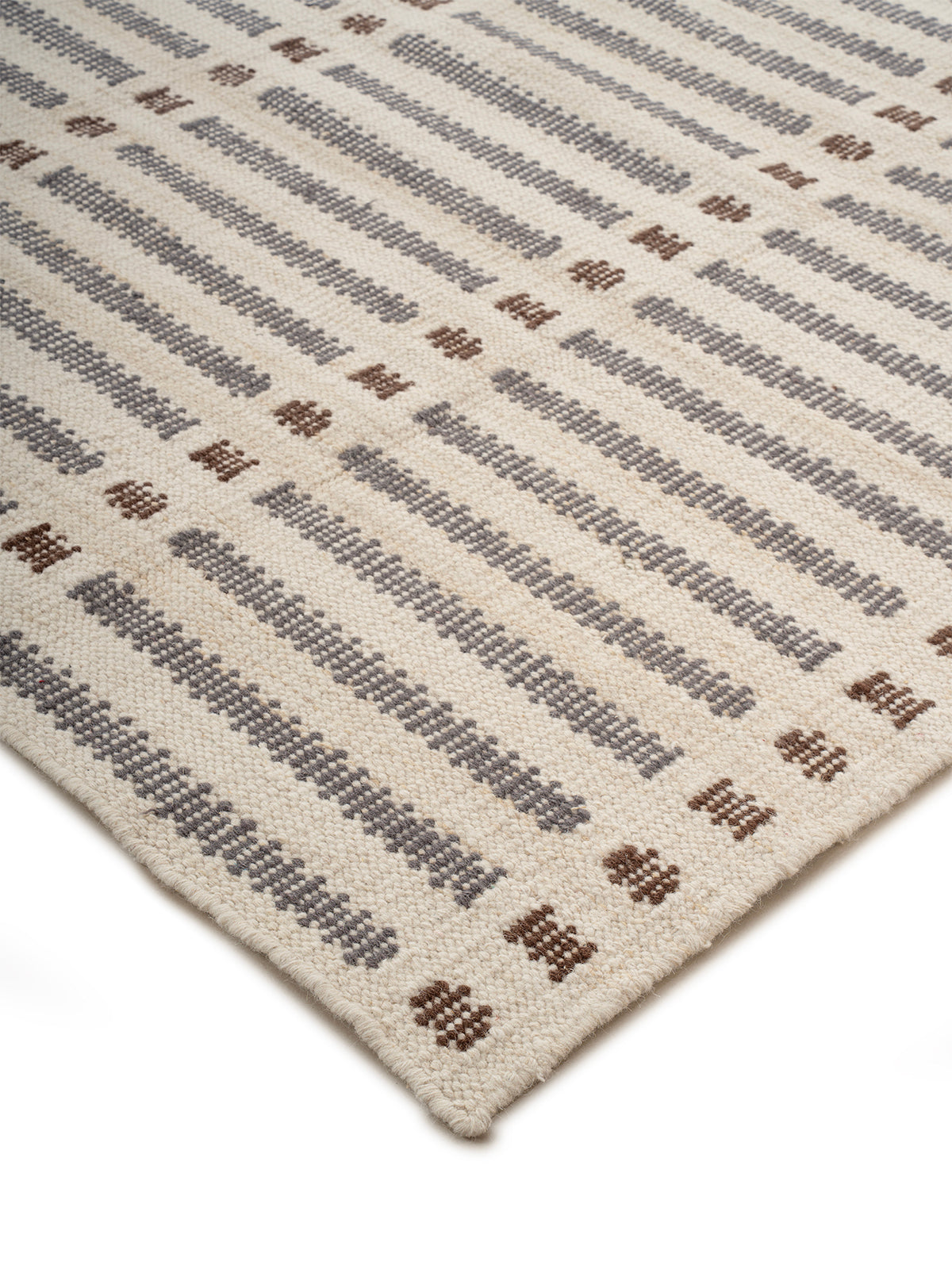 Linear Rhythm Handwoven Wool Rug close-up showing the wool weave and striped pattern