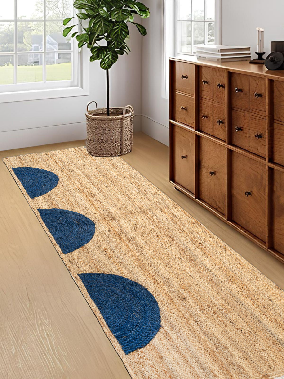 Lira runner rug hemp stair runner styled on a staircase in a designed interior