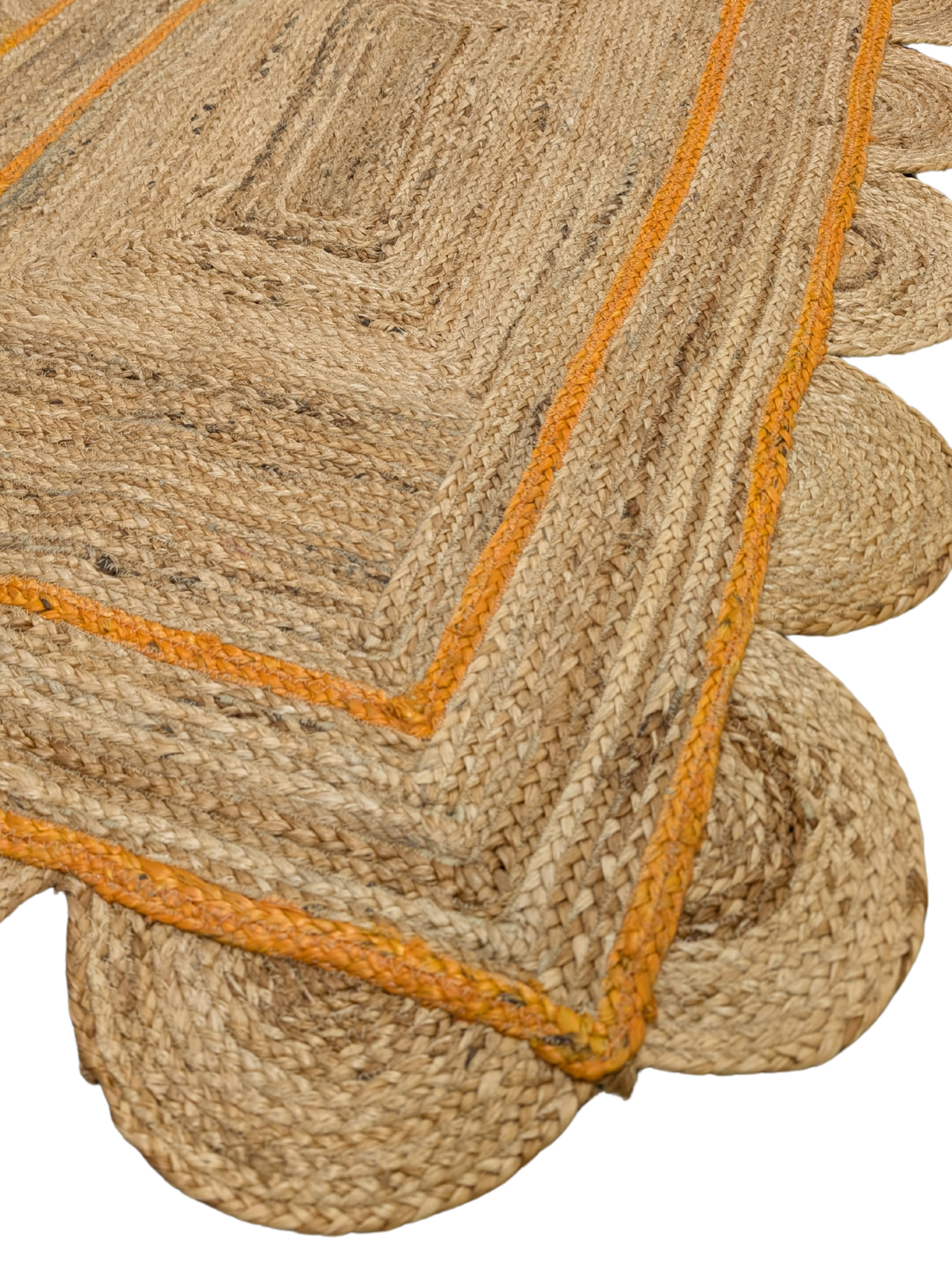 Loko scalloped area rug-Chrome detail showing jute surface and scalloped texture