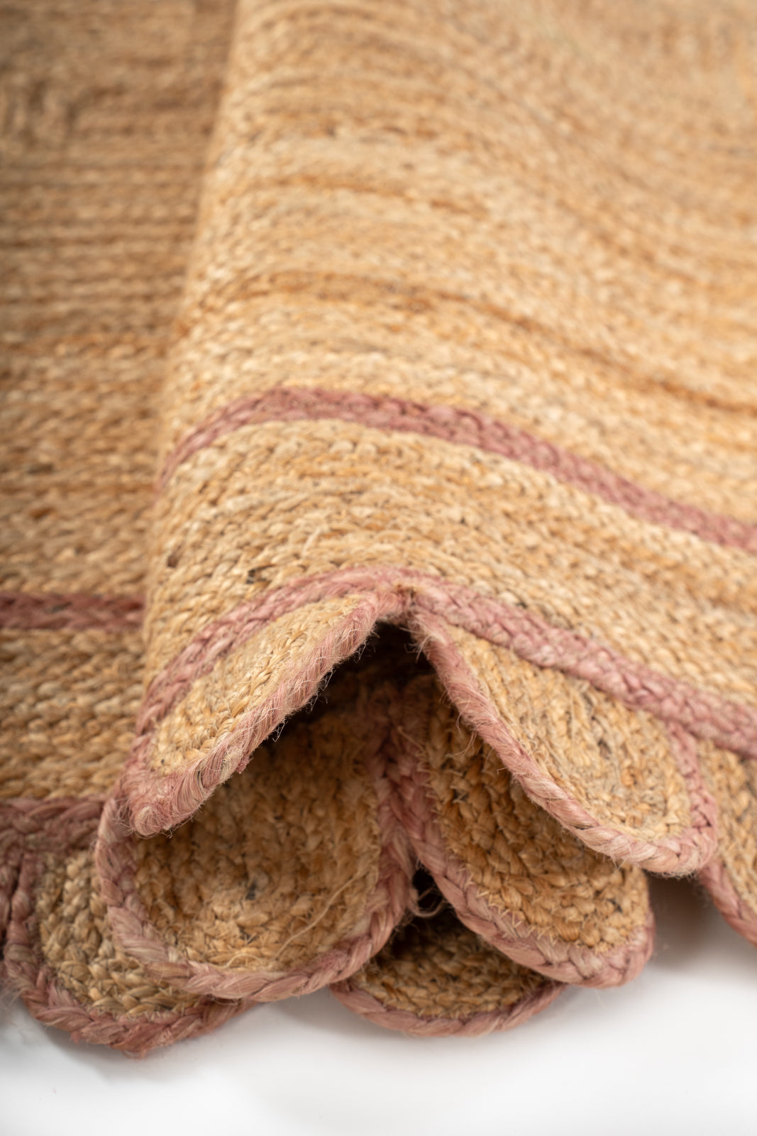 Loko scalloped jute braided area rug-Dusky Pink - additional product view showing the jute rug