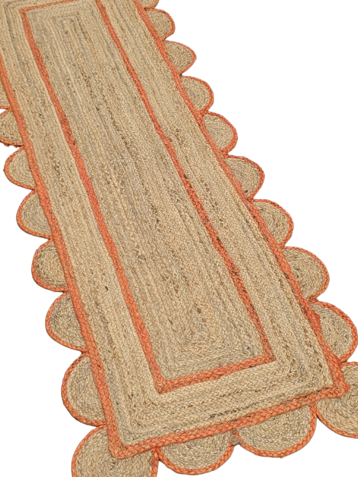 Loko scalloped runner-Orange detail showing edge binding and cotton finishing of the runner
