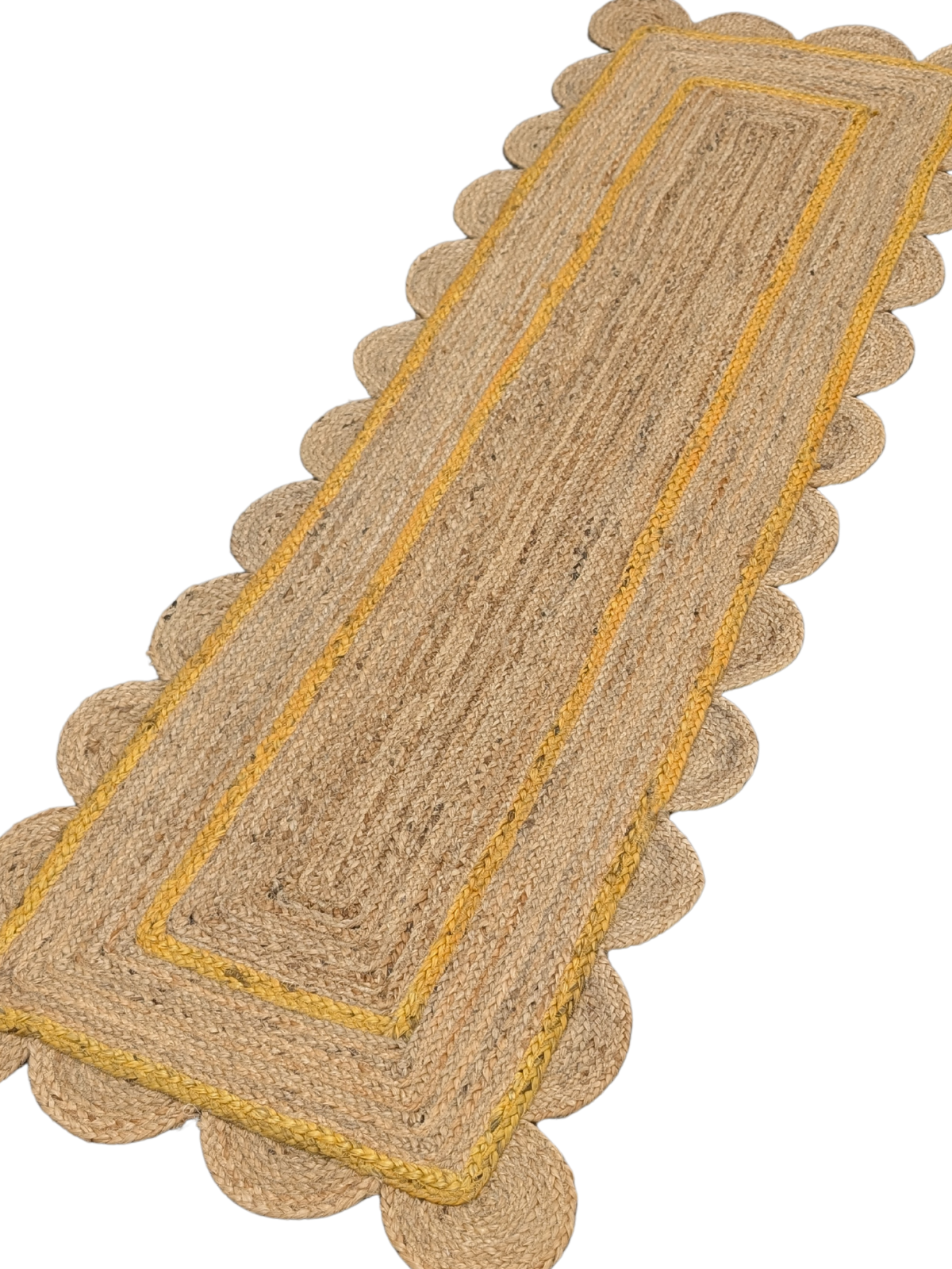 Loko scalloped runner-Yellow cotton stair runner styled on a staircase in a designed interior
