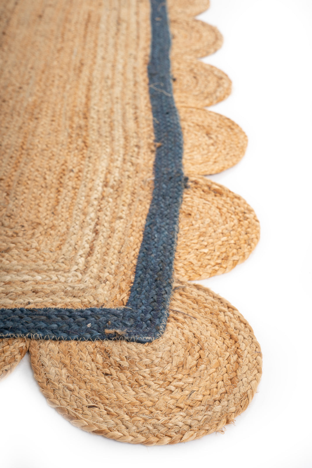 Loko scalloped square jute rug-Navy close-up showing the jute weave and surface texture