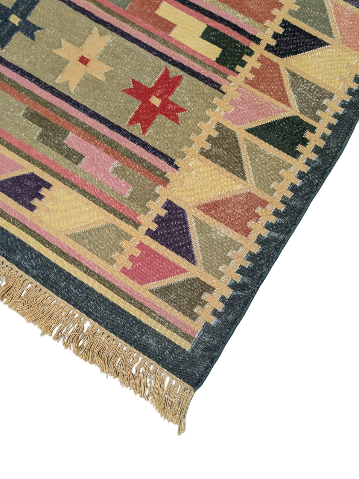 Lost Caravan - Vintage Dhurrie close-up showing the cotton weave and traditional motif