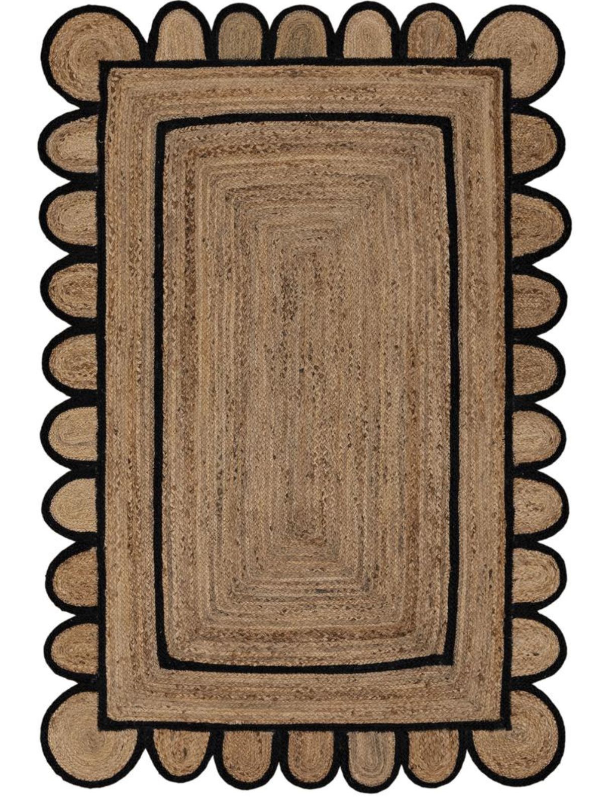 Luxor scalloped braided area rug-Black cotton rug in grey tones