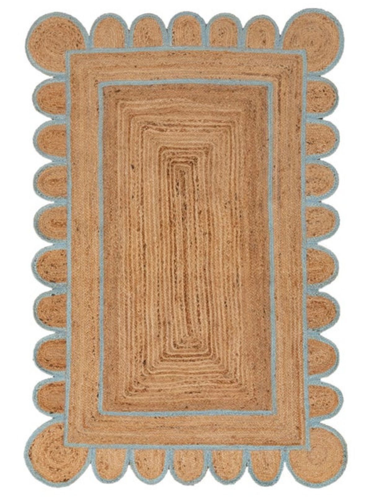 Luxor scalloped braided area rug-Mint cotton rug in green tones