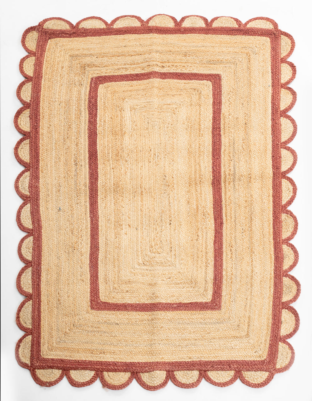 Luxor scalloped braided area rug-Red | Scalloped Jute Rug - Aarohana Home