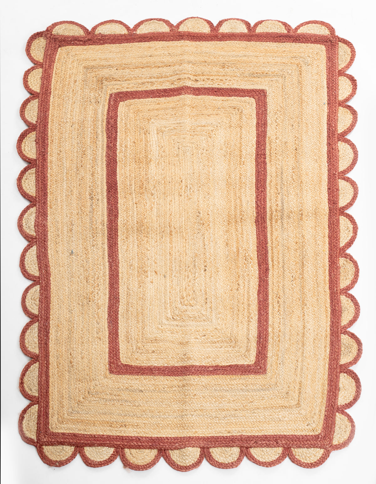 Luxor scalloped braided area rug-Red cotton rug in red tones
