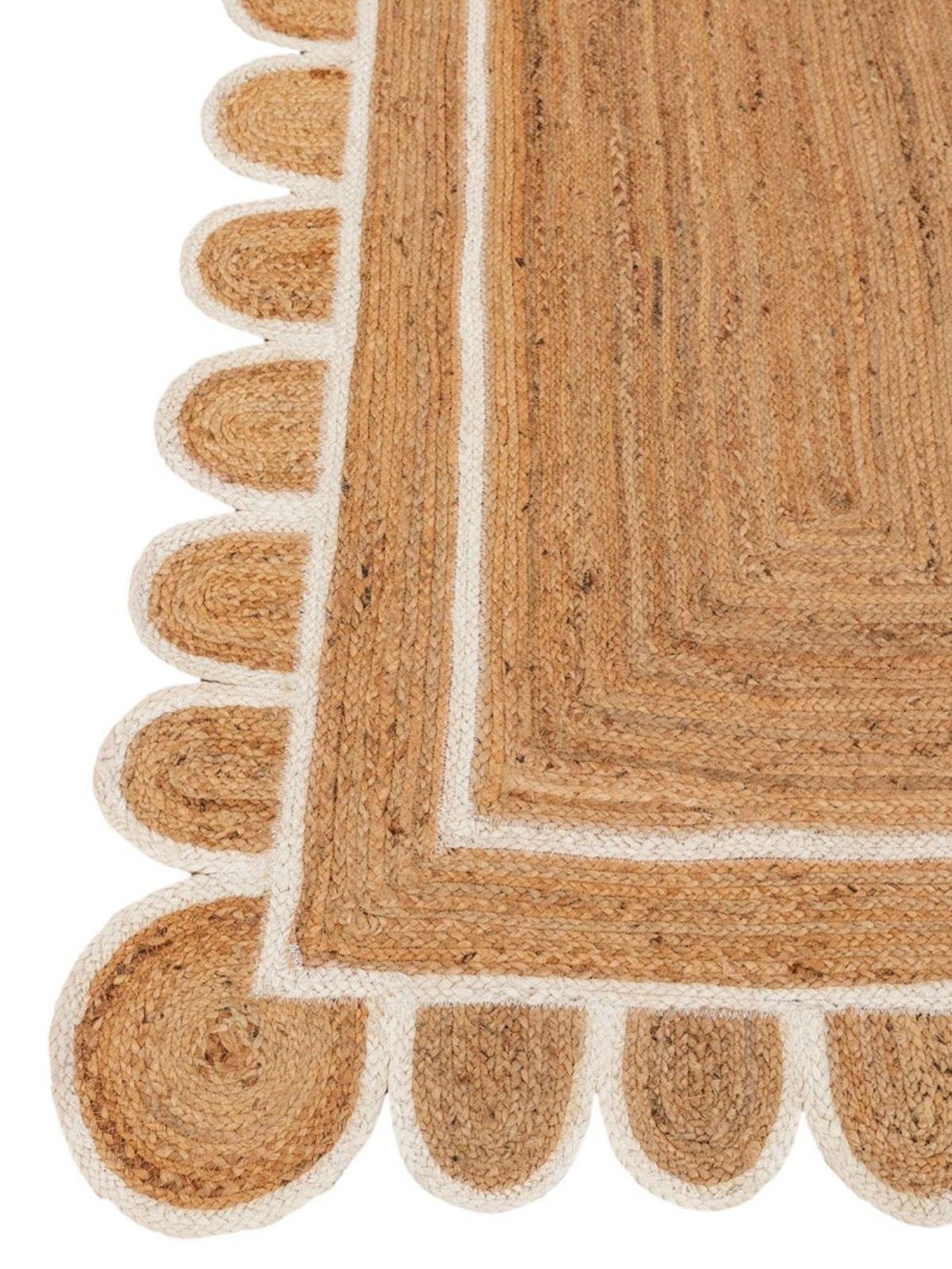 Luxor scalloped braided area rug-White close-up showing the cotton weave and surface texture