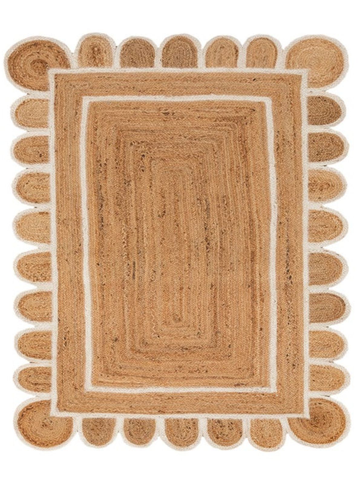 Luxor scalloped braided area rug-White cotton rug in neutral tones