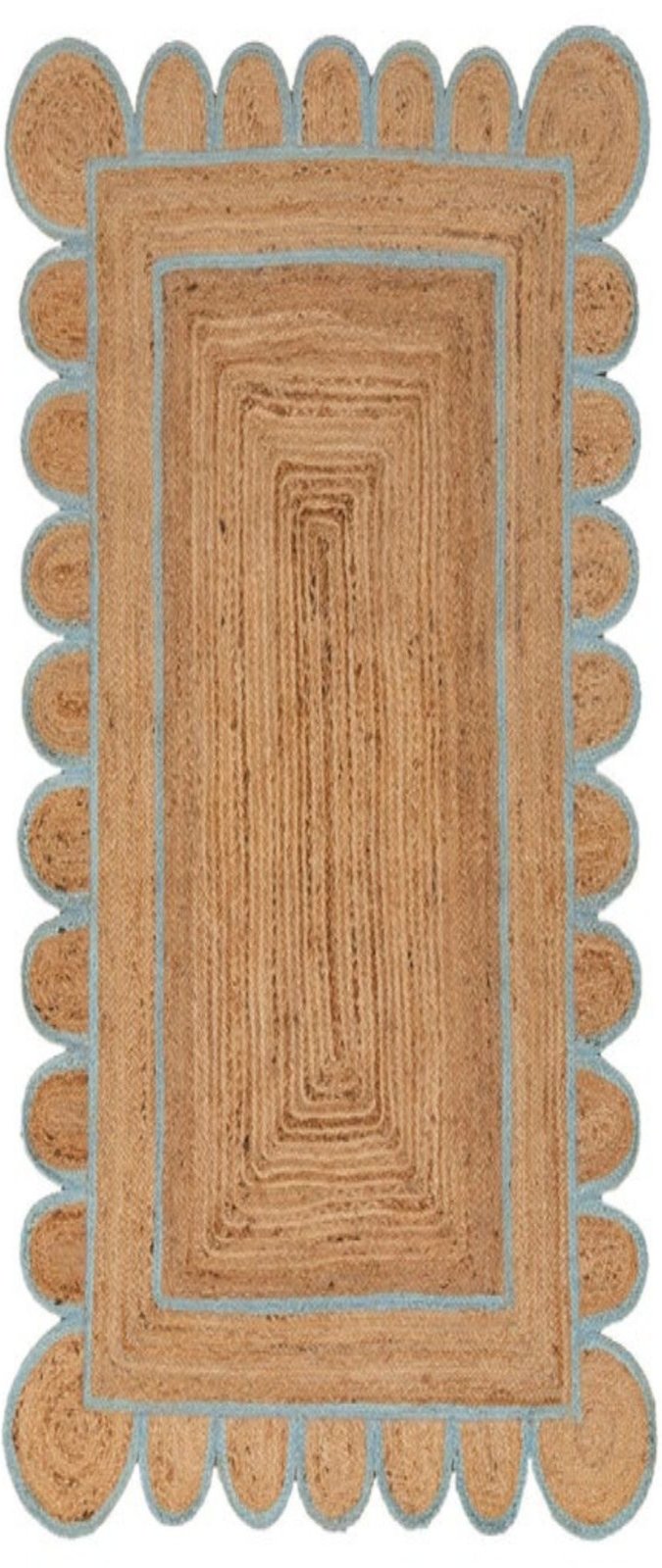 Luxor Scalloped Braided Runner-Aqua in cotton