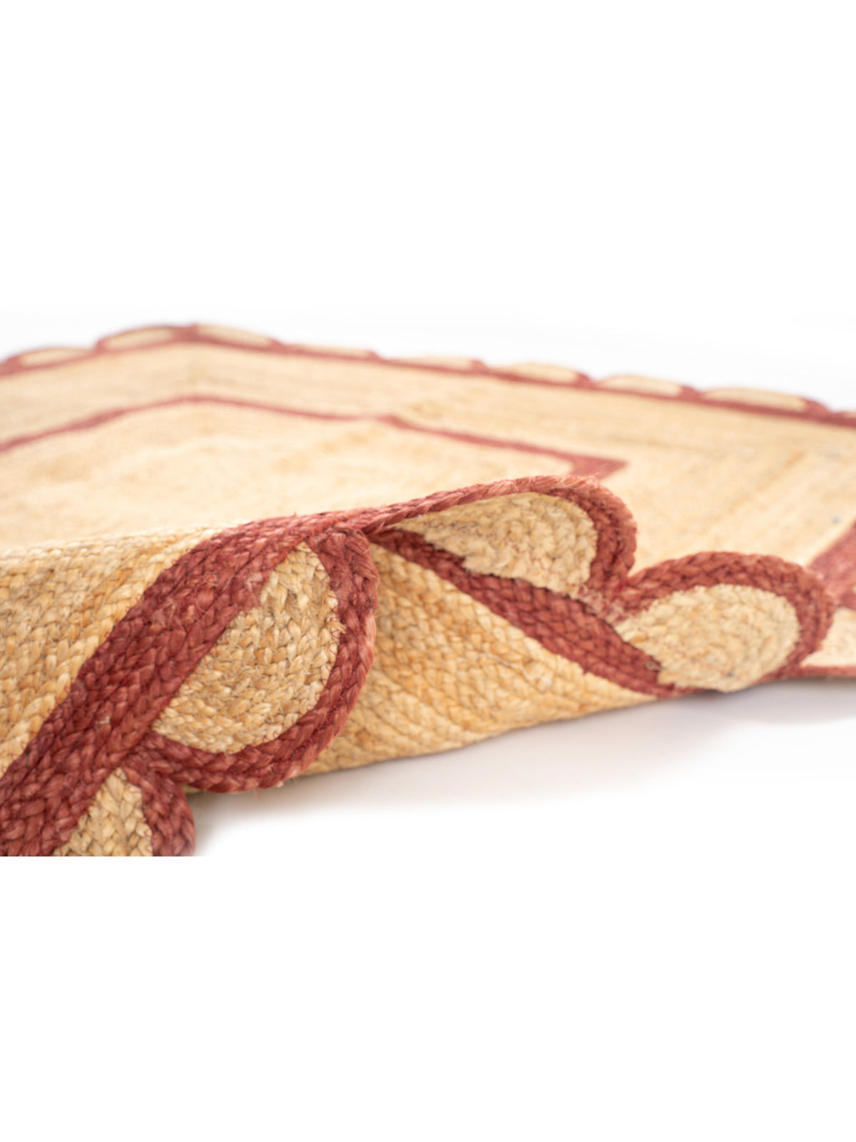 Luxor Scalloped Braided Runner-Red - cotton runner laid in a hallway view