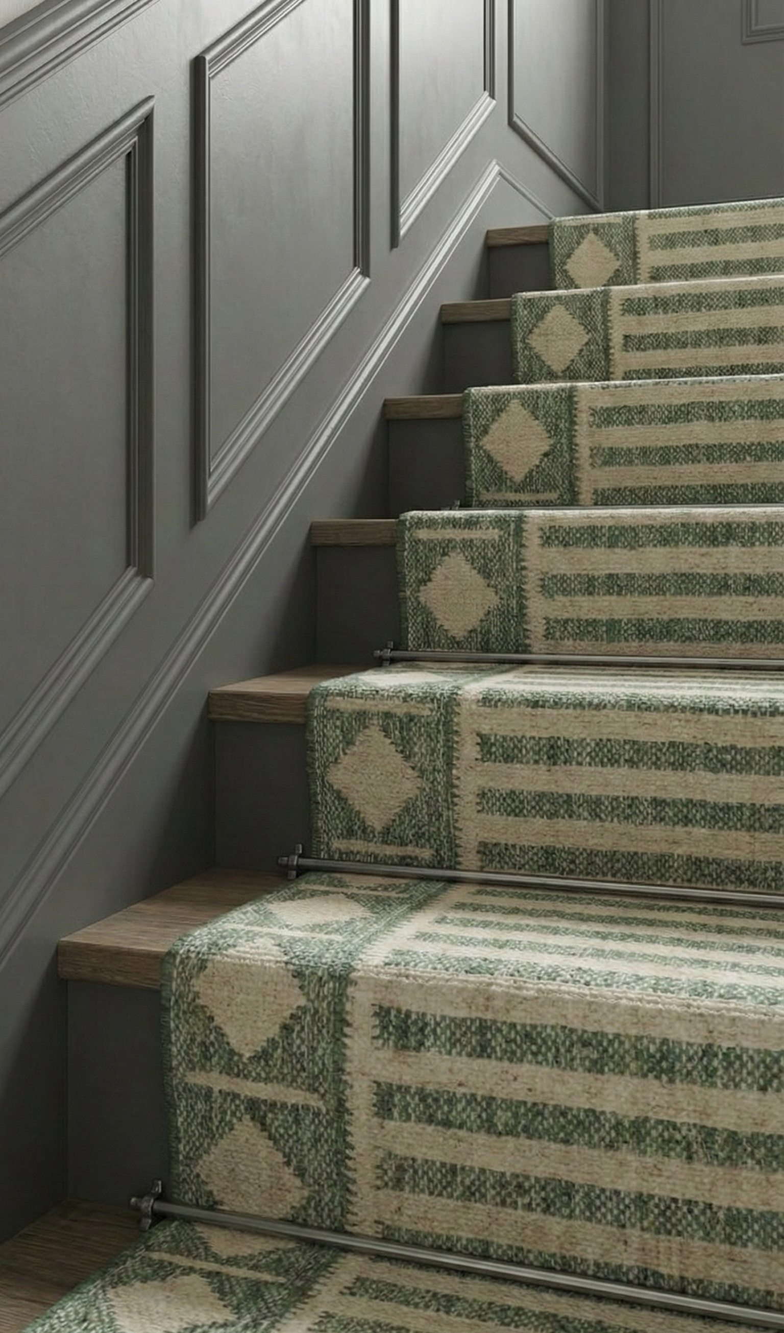Malabar Coastal Jute Runner-Green - jute runner laid in a hallway view