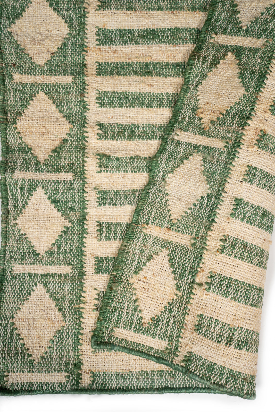Malabar Coastal Jute Runner-Green detail showing edge binding and jute finishing of the runner