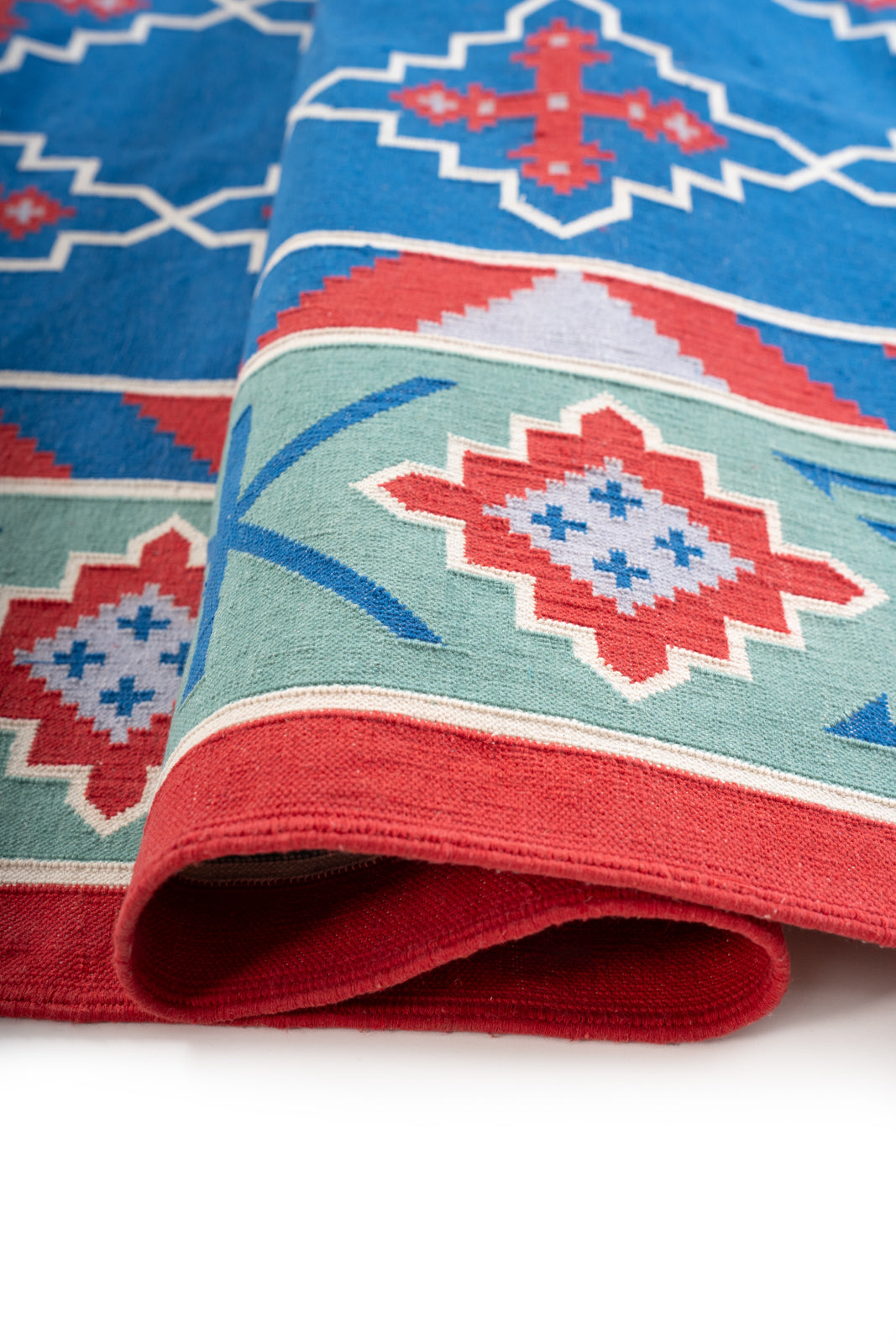 Marwar Sapphire Vintage Dhurrie Rug - additional product view showing the cotton rug