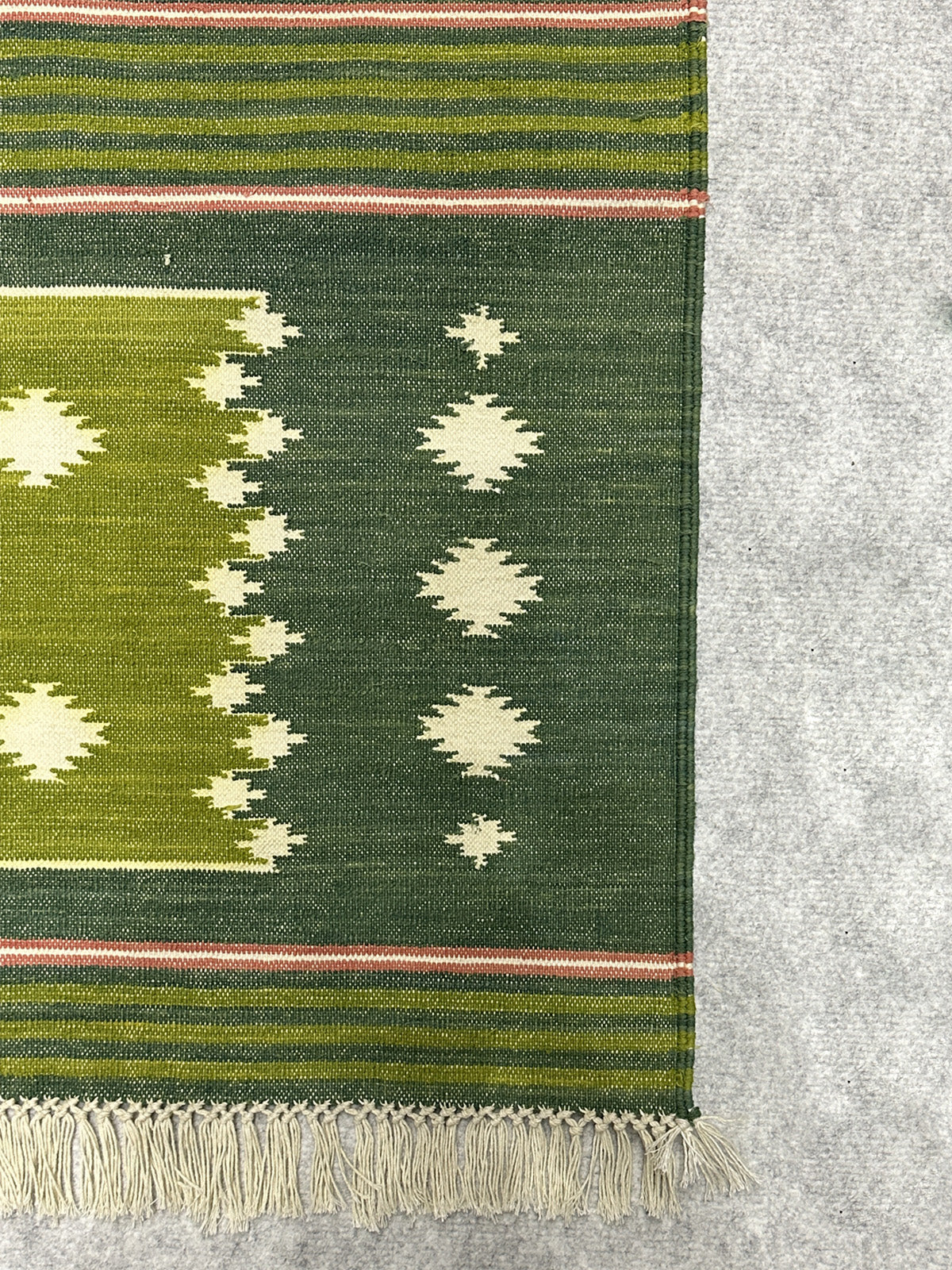 Meadow Essence Flatweave Rug cotton rug styled in a living room interior