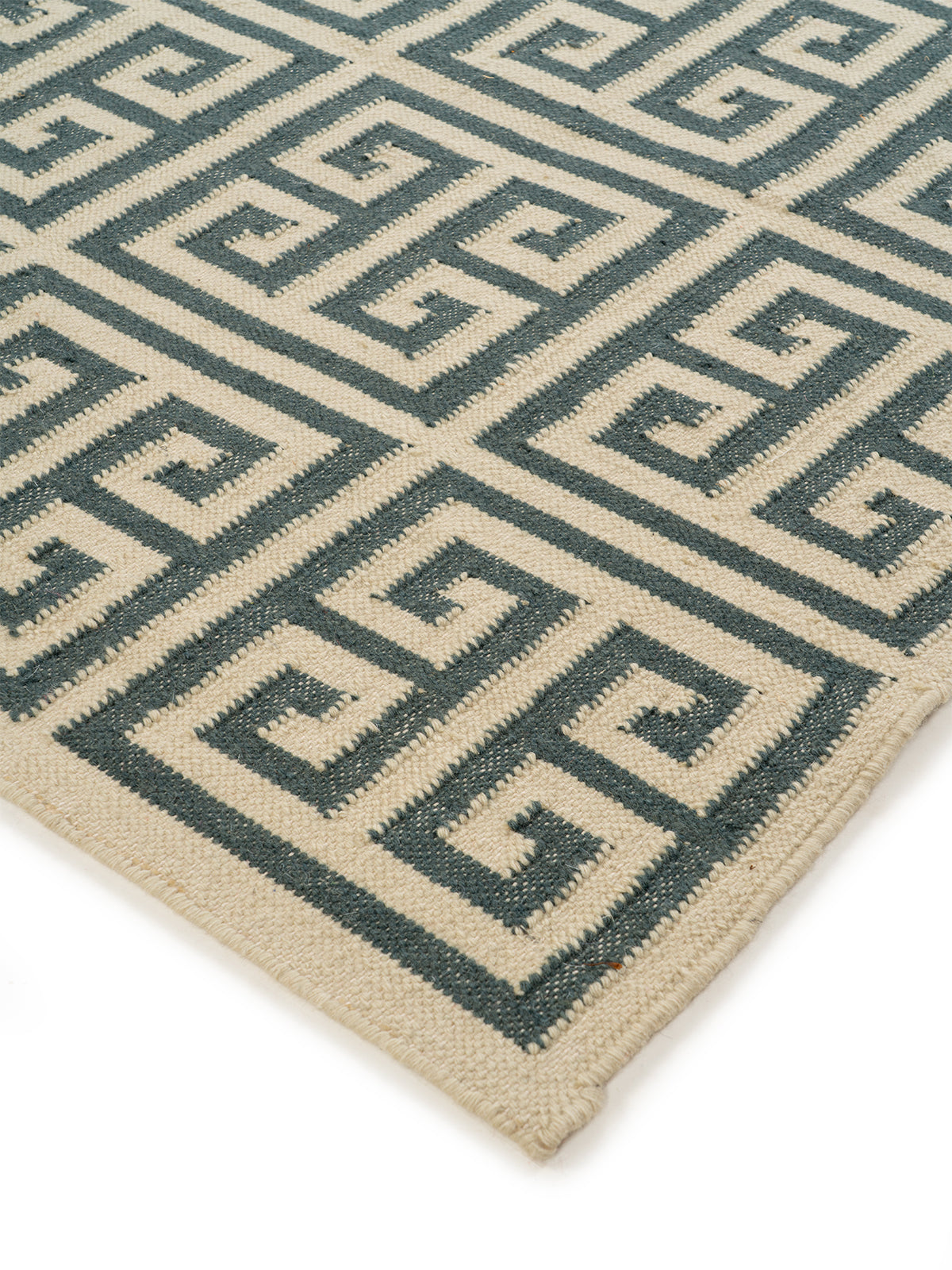 Meander Grid Wool Rug close-up showing the wool weave and geometric motif