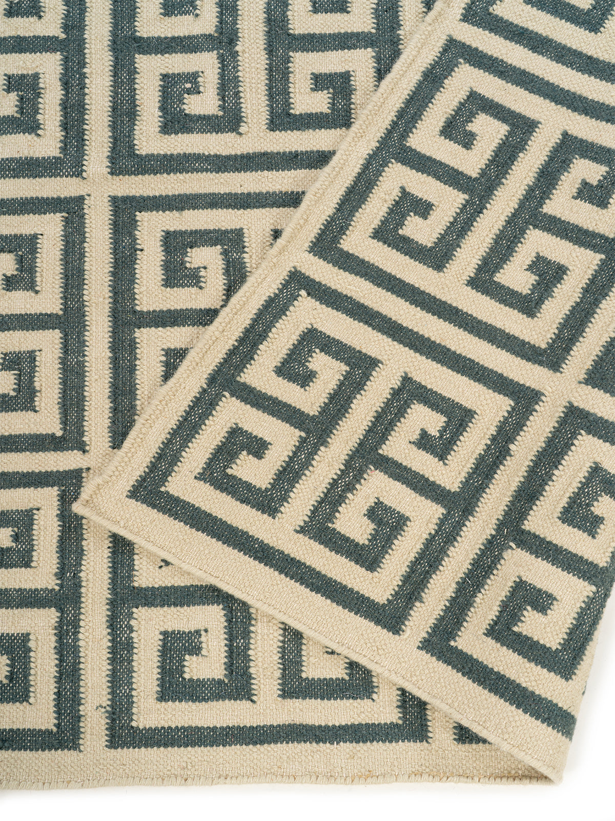 Meander Grid Wool Rug detail of the geometric pattern in wool
