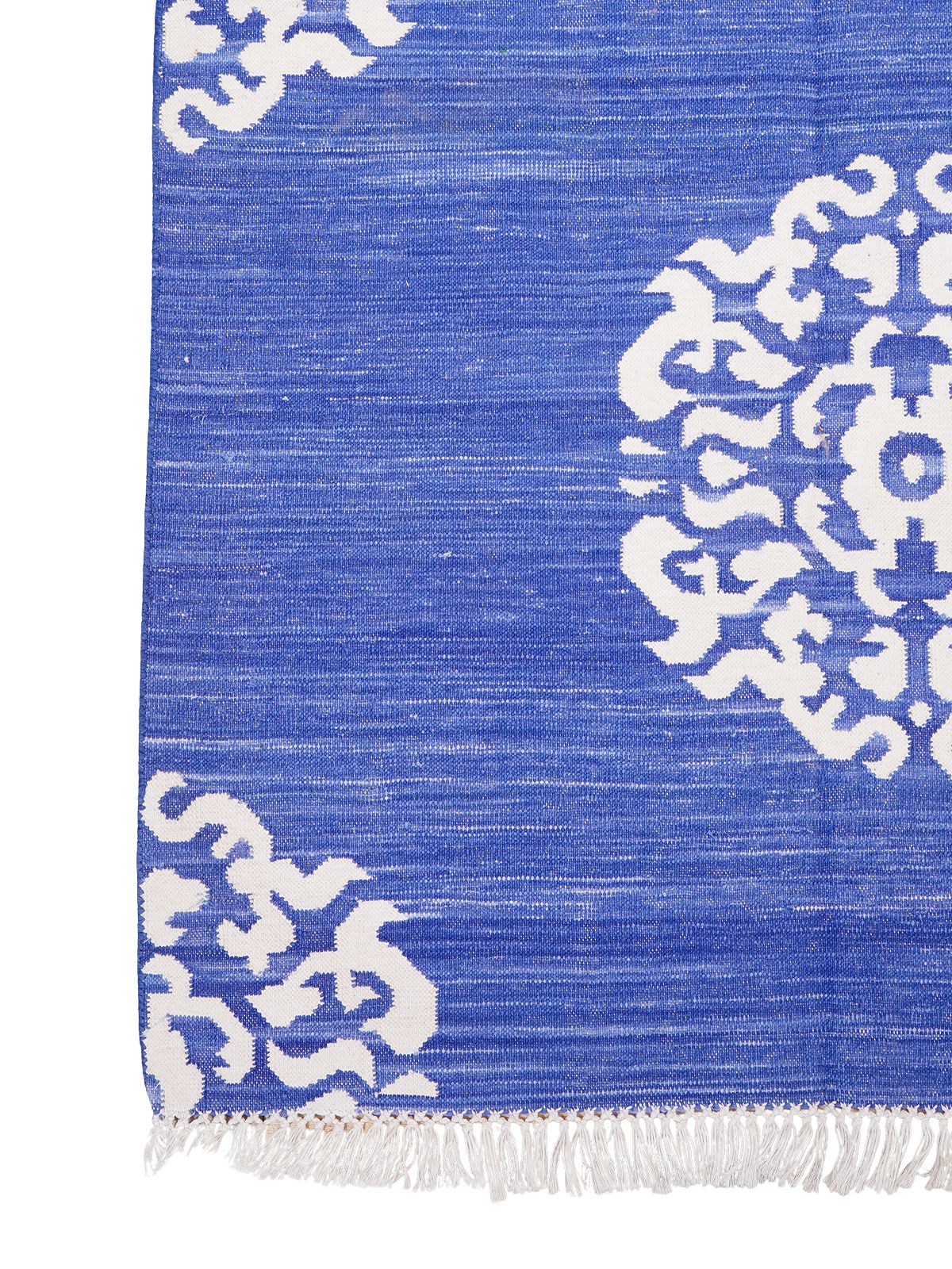 Medallion Flatweave rug-blue cotton rug styled in a living room interior
