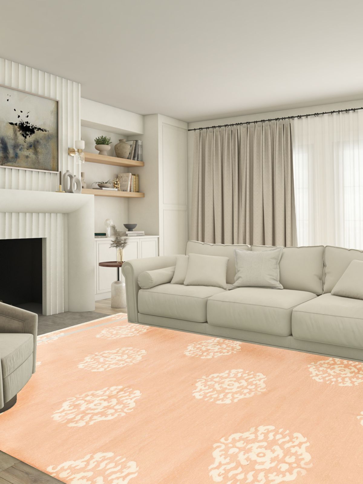 Medallion Flatweave rug-Peach - texture detail showing cotton surface