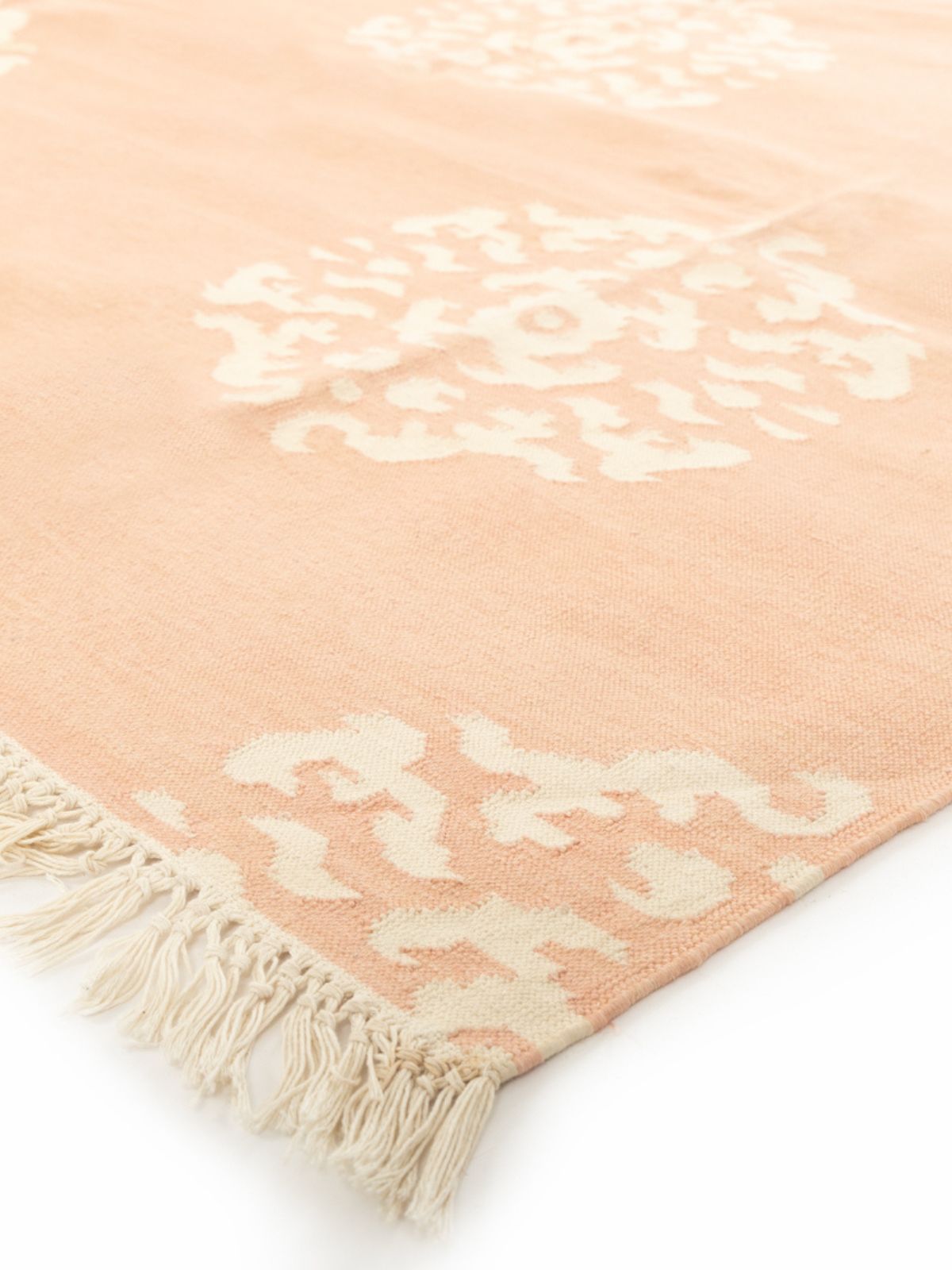 Medallion Flatweave rug-Peach close-up showing the cotton weave and traditional motif