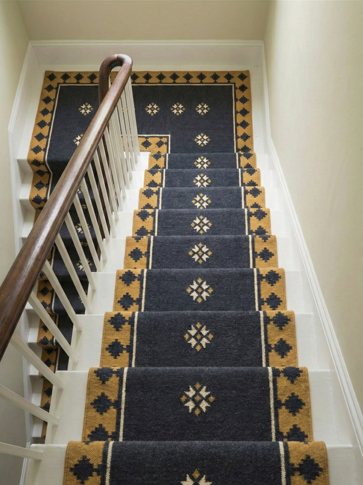 Midnight Crossroads close-up showing the wool weave and geometric motif