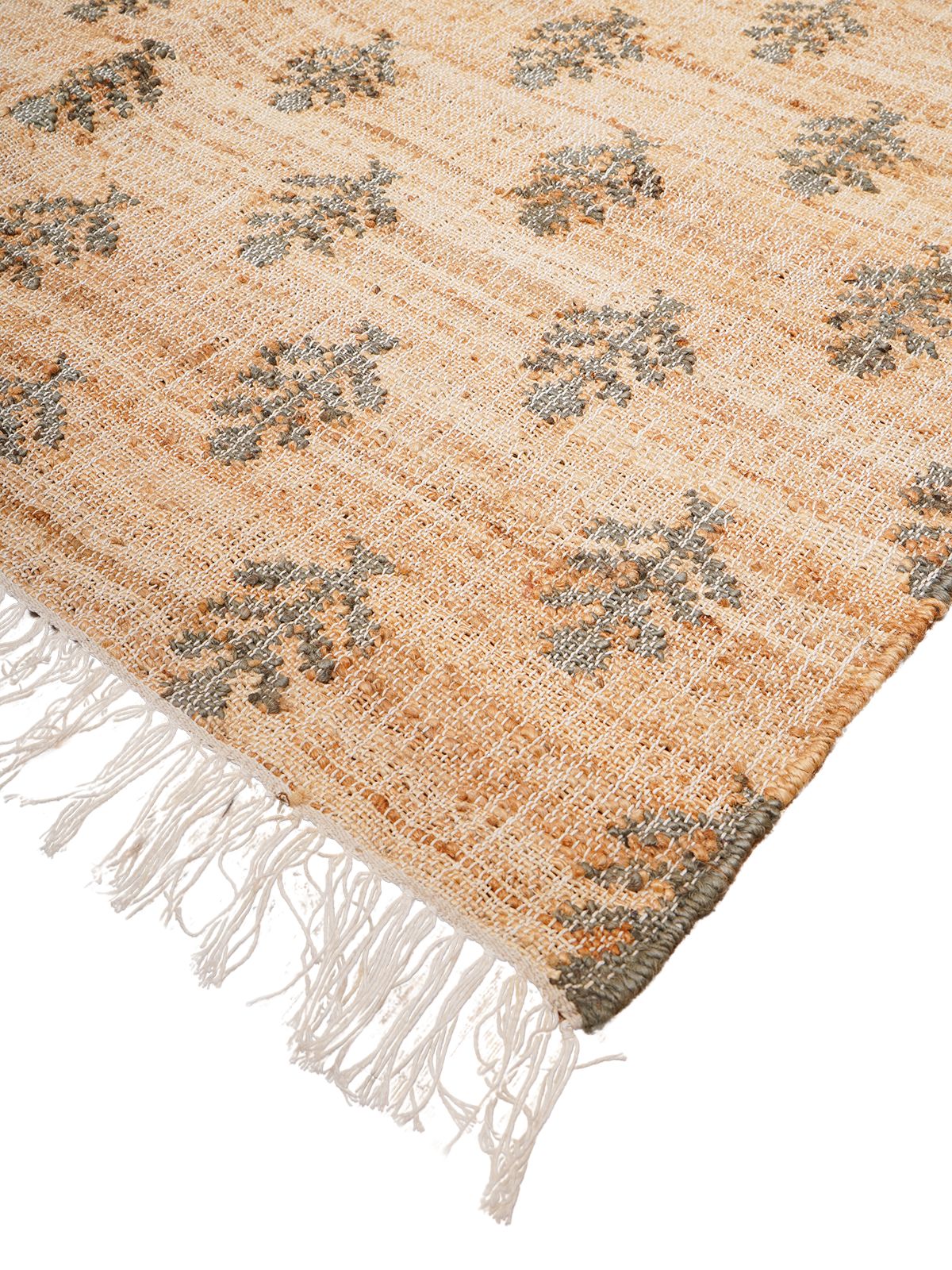 Midnight Foliage Jute Rug close-up showing the jute pile and floral motif