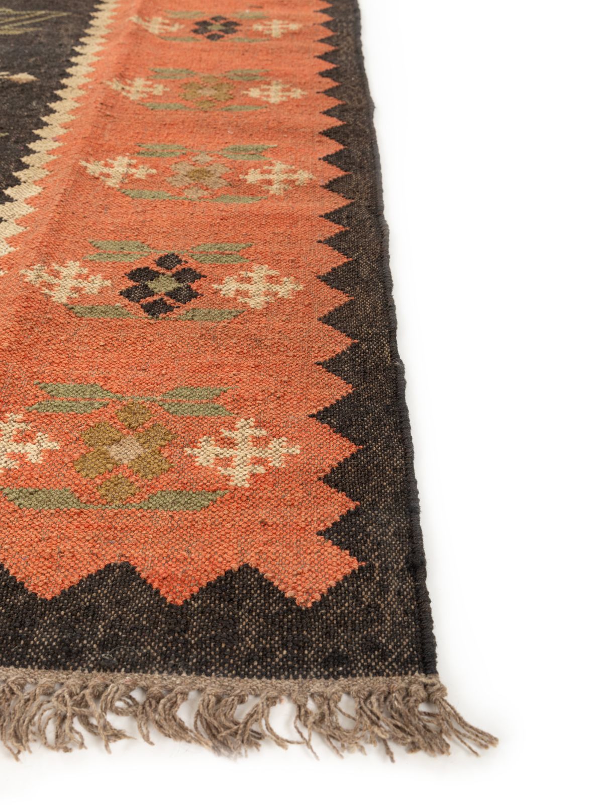 Midnight garden flatweave Rug - texture detail showing cotton surface