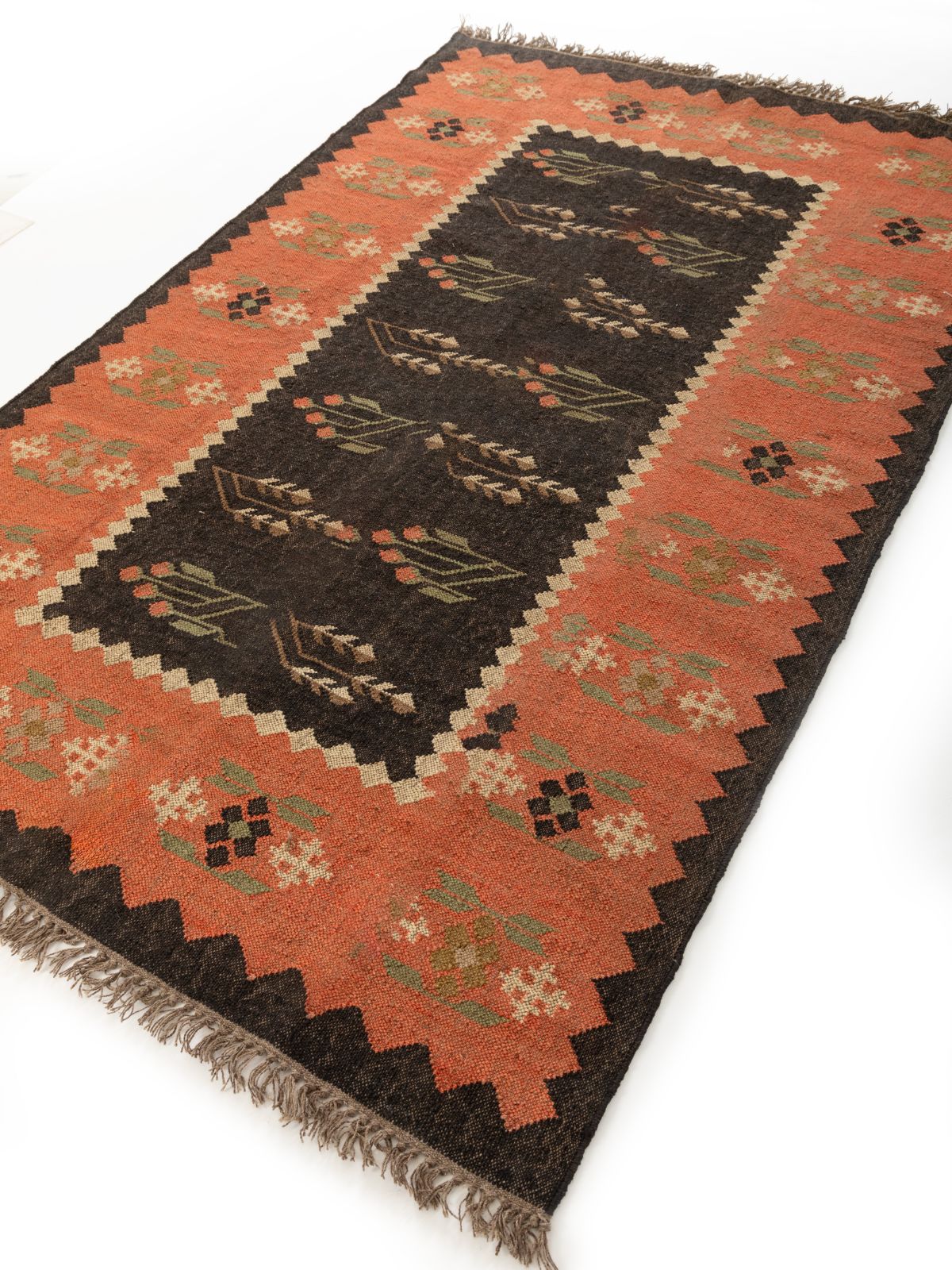 Midnight garden flatweave Rug - texture detail showing cotton surface