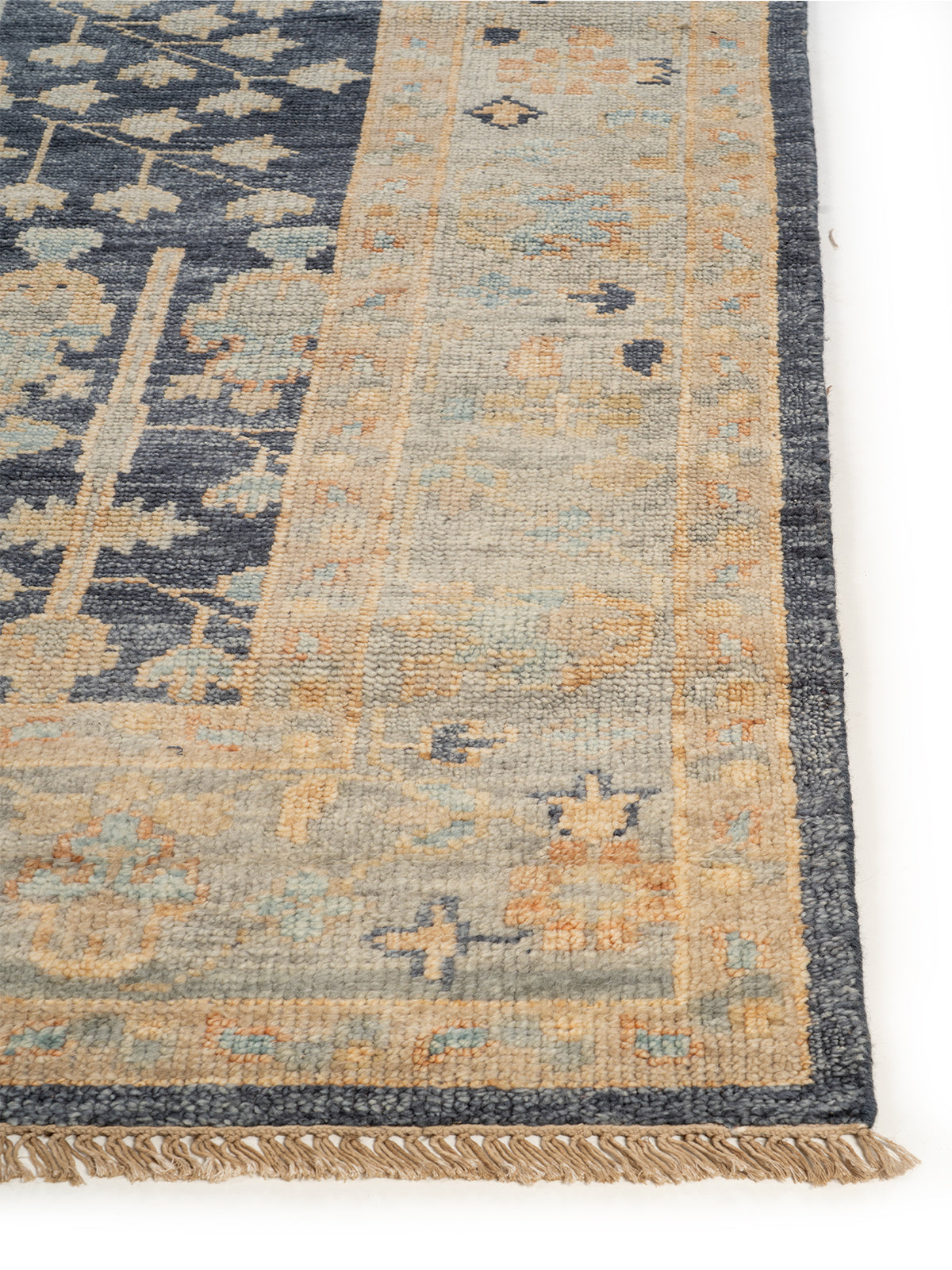 Midnight Garden Wool Rug handspun wool rug styled in a living room interior