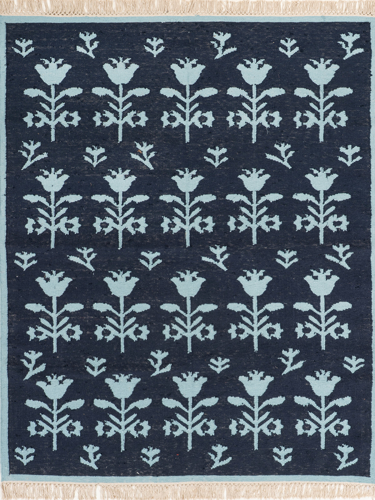 Midnight Tulip Flatweave Rug wool rug in blue tones