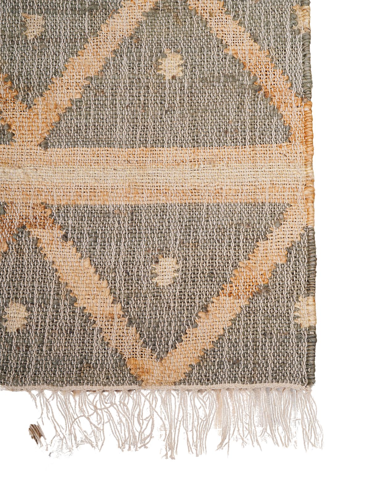 Modern Handcrafted Geometric Rug jute rug styled in a living room interior