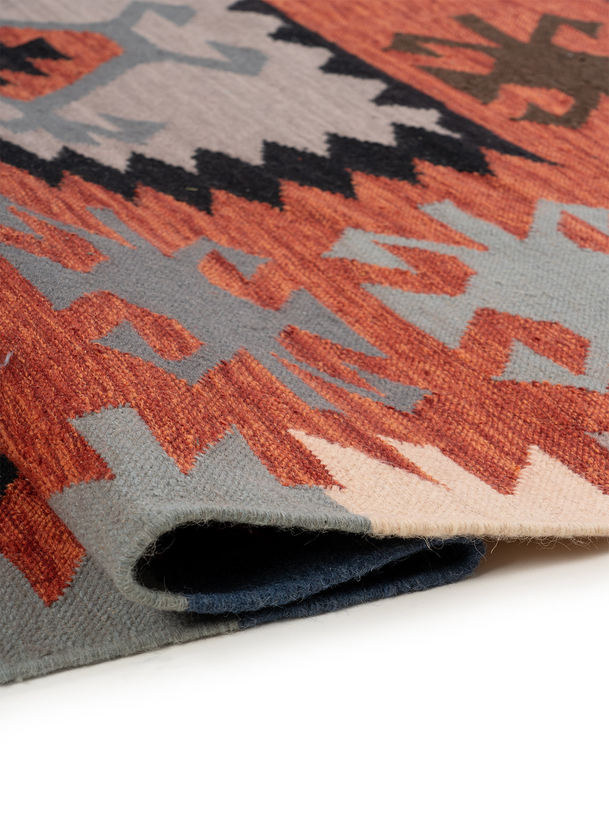 Monochrome Folk Motif Wool Rug - additional product view showing the wool rug