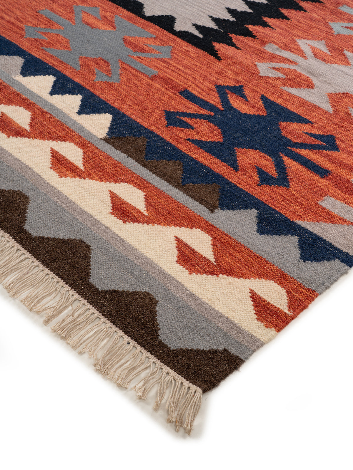 Monochrome Folk Motif Wool Rug close-up showing the wool weave and traditional motif