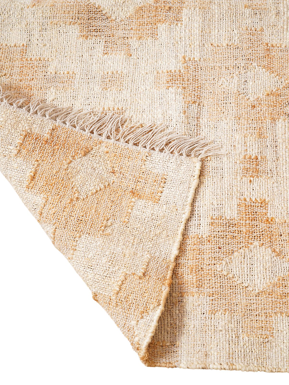 Monochrome multi Kilim Jute Rug detail of the geometric pattern in jute