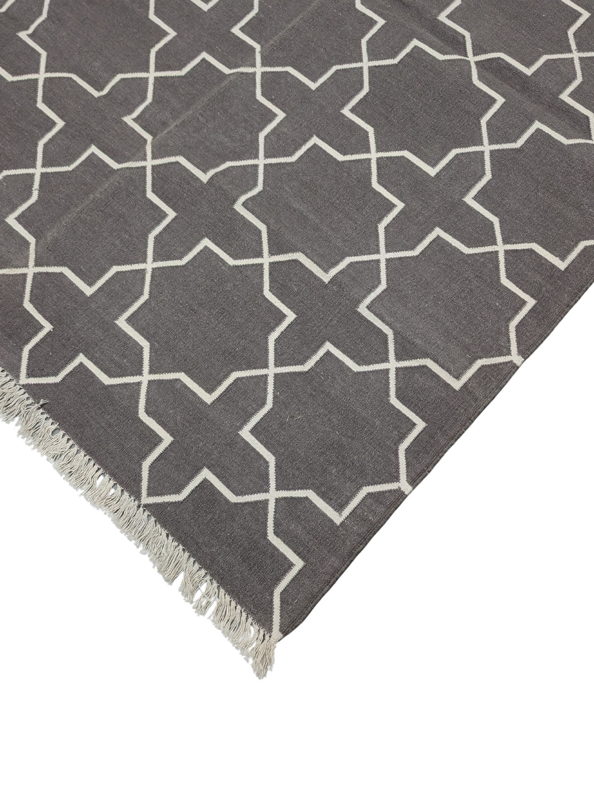 Moorish Maze Flatweave close-up showing the cotton weave and geometric motif