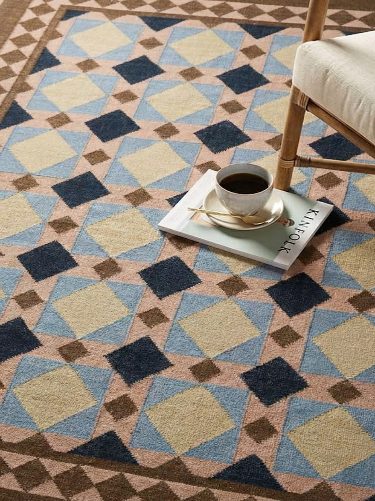 Mosaic Meadow Wool Rug - Merlot wool rug styled in a designed interior