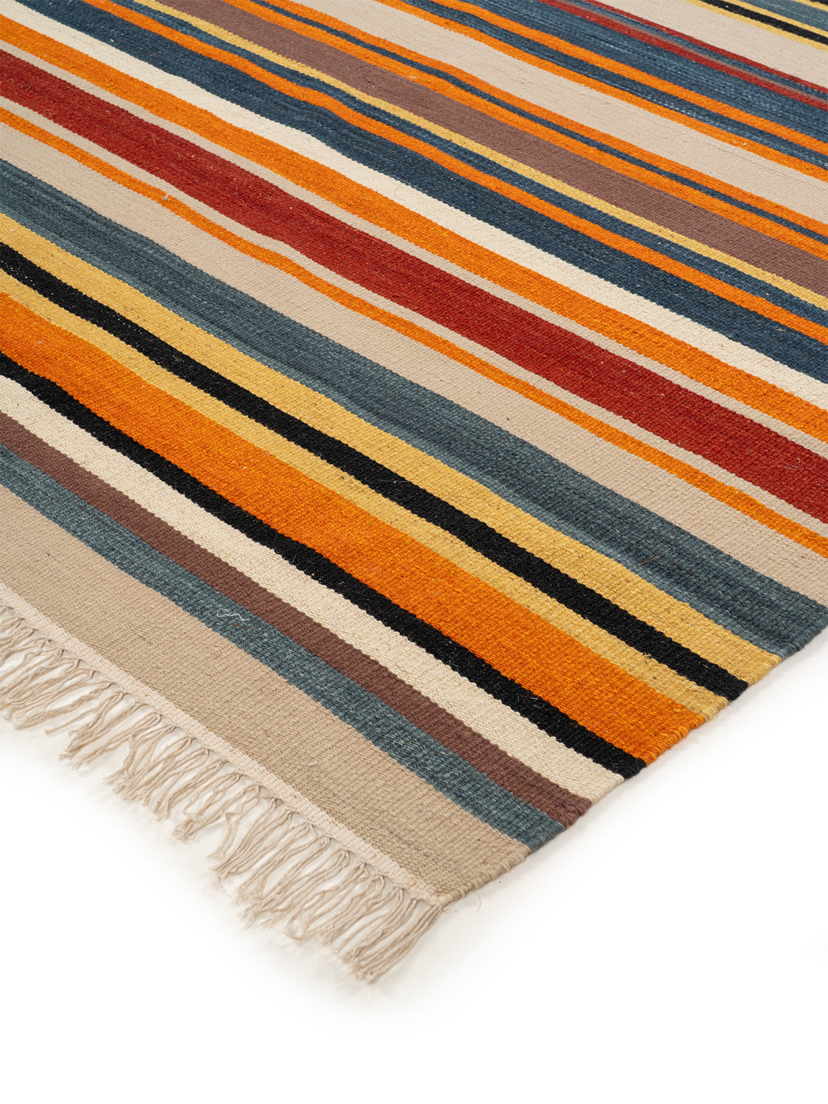 Multi-Stripe Wool Flatweave Rug close-up showing the wool weave and striped pattern