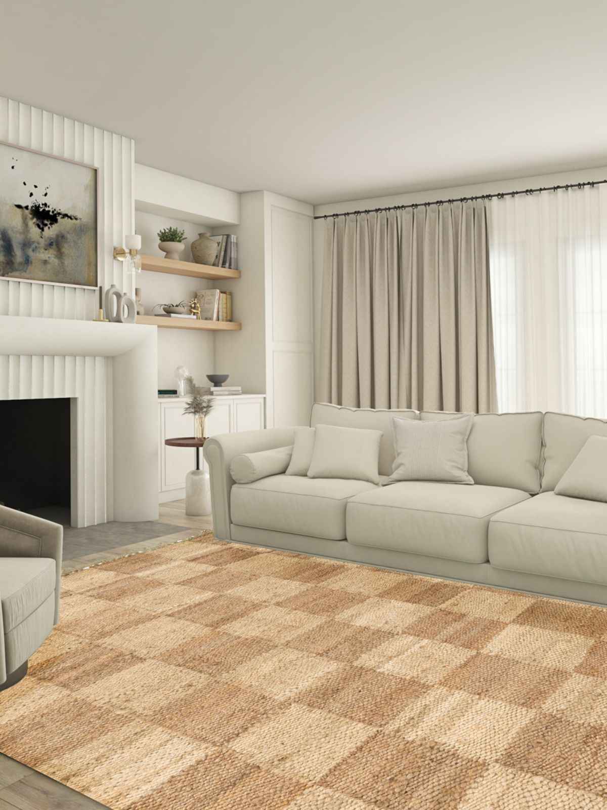 Natural Checkered Jute Rug - additional product view showing the jute rug